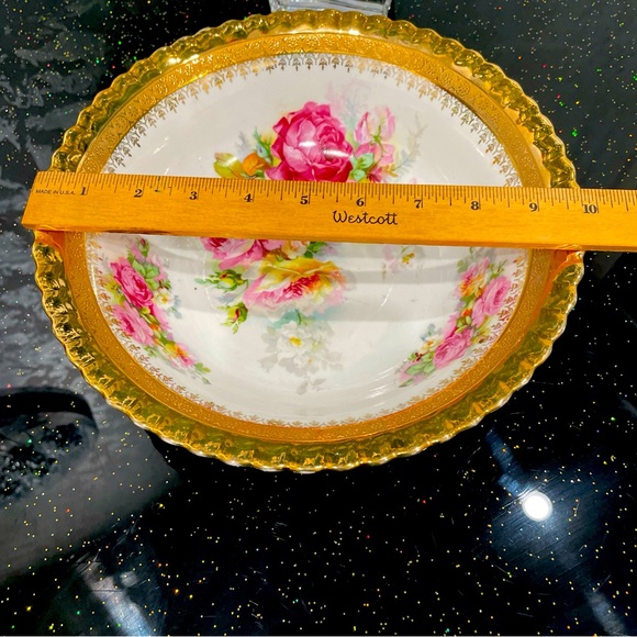 Antique Germany Big Bowl With Roses And Gold Accent 10” - Picture 7 of 9